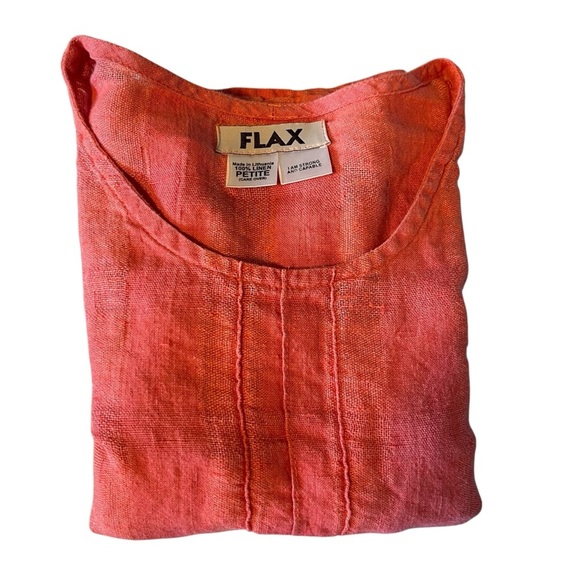 Flax Coral Linen Scoop Neck Pop Over Top Small - Picture 7 of 8